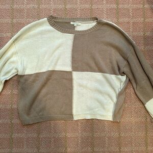 Z supply tan and white sweater